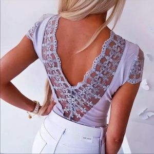 Backless Lace Design Lavender V-neck Top